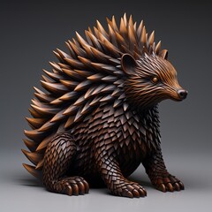 A sculpture of a porcupine sitting on its hind legs