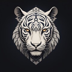 A white tiger with orange eyes on a black background