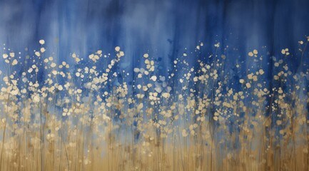 Blue and gold flowers. Generative AI.