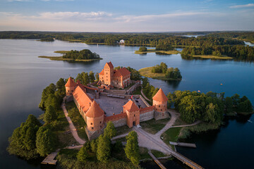 Trakai Castle with lake and forest in background. One of the most famous Sightseeing place in...