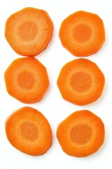  carrot slices, non uniform shapes, isolated on white background 