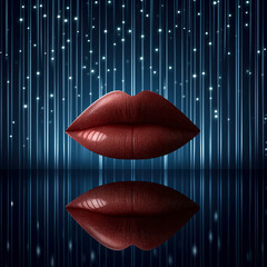  Womans Red Lipstick in blue background