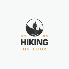 hiking mountain logo badge, Adventure and outdoor vintage logo template, badge or emblem style