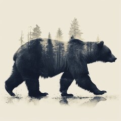 silhouette of a bear walking illustration, logo. Generative AI.