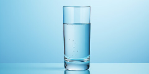 Glass with water on a light blue background