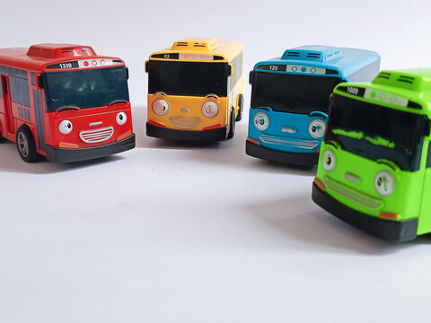 Colorful children's toy bus, tayo the Little Bus. Bandung-Indonesia,12-17-2023