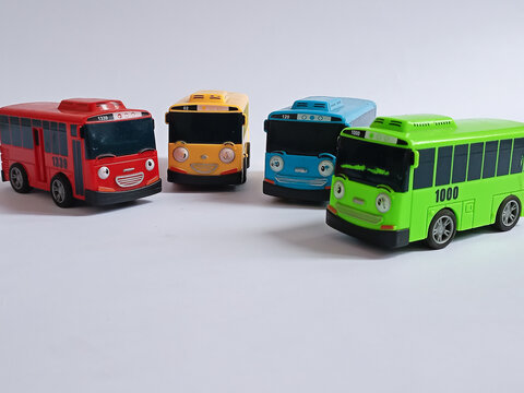 Colorful children's toy bus, tayo the Little Bus. Bandung-Indonesia,12-17-2023