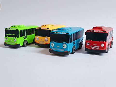 Colorful children's toy bus, tayo the Little Bus. Bandung-Indonesia,12-17-2023