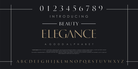 Elegant Font and Number. Classic Lettering Minimal Fashion Designs. - obrazy, fototapety, plakaty