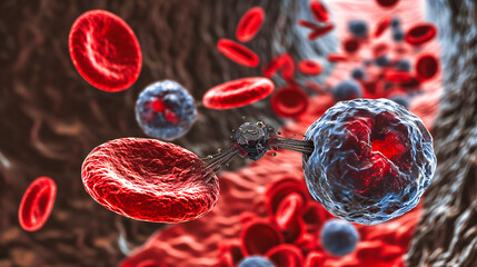 Medical Illustration of Blood Cells, Biology and Microbiology Concept, Red Blood Cells in Human Body, Scientific Research on Vascular Health and Disease