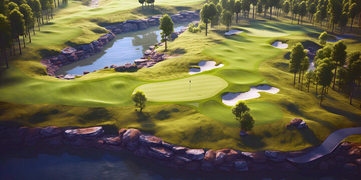 landscape with golf course, ai generated.