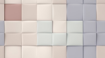  a close up of a wall made up of different shades of blue, pink, white and grey squares of varying sizes.
