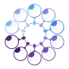 Blue tone circle infographic with 10 steps, process or options.