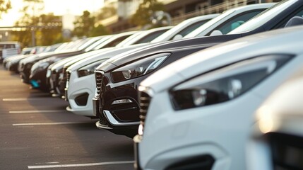 rows of cars in the parking lot - obrazy, fototapety, plakaty