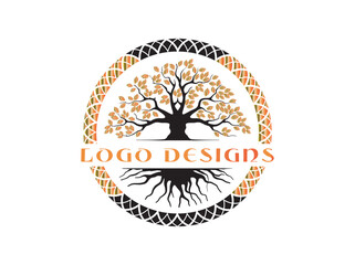 Tree and roots badge logo template