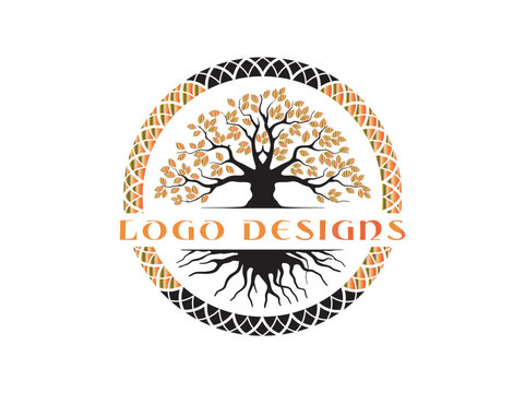 Tree and roots badge logo template