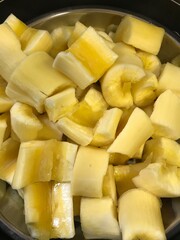close up of steamed cassava