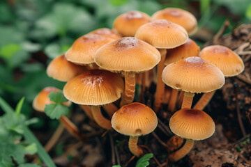 top view mushrooms growing in a forest clearing