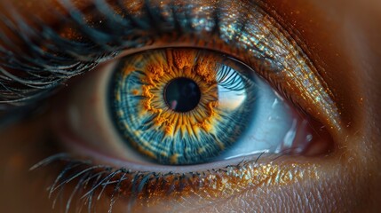 Beautiful blue human eye very close-up macro photography. 