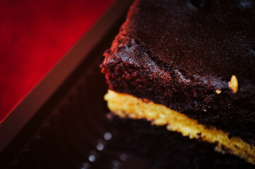 chocolate fudge brownie pieces with two layers