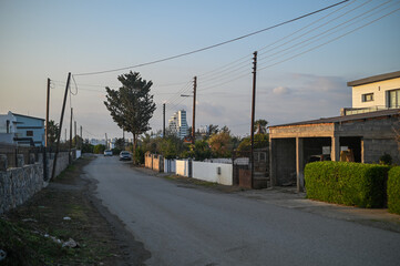 village streets and houses in cyprus in winter 1