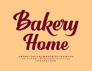 Vector stylish logo Bakery Home. Cursive Alphabet Letters and Numbers set. Brown elegant Font