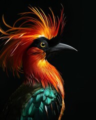 Obraz premium Beautiful of Emperor bird of paradise on the black background AI Generative