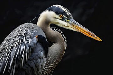 Fototapeta premium Portrait majestic of Great Blue Heron standing dark background AI Generative