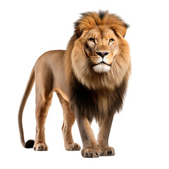 Portrait of a lion, full body standing isolated on white background