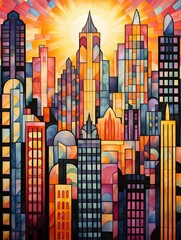 Art Deco City Buildings: Abstract Landscapes Depicting Artistic City Patterns.