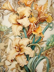 Art Nouveau Floral Patterns: Desert Landscape Delivery of Floral Designs in Sandy Hues