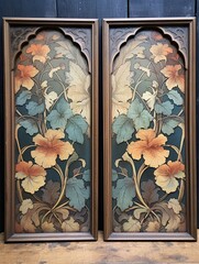 Ornate Floral Frames: Art Nouveau Landscape Print with Intricate Floral Patterns