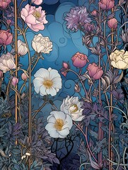 Twilight Skies: Art Nouveau Floral Patterns in Mesmerizing Flowery Designs
