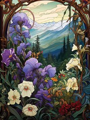 Art Nouveau Floral Patterns Valley: Merging Nature Scenes with Enchanting Landscapes