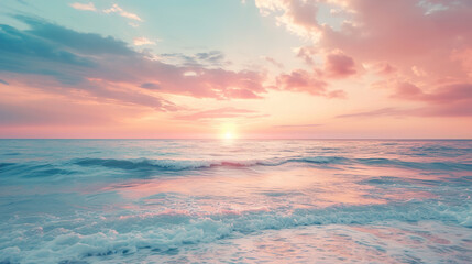 Orange sunset reflection in the sea soft pastel style
