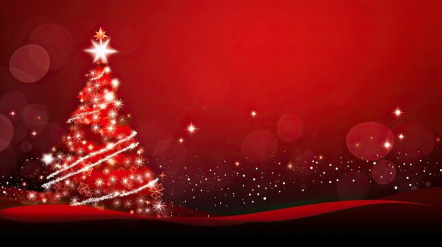 Christmas tree.Christmas tree on red empty background,free space for text