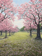 Blooming Cherry Blossom Festivals: Enchanting Cherry Trees Meadow Painting