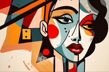 Abstract woman face painting in the style of pablo picasso. AI Generative