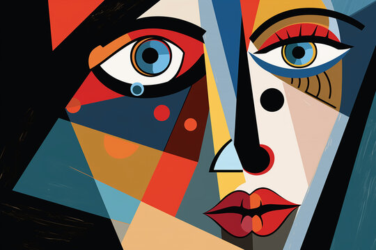 Abstract woman face painting in the style of pablo picasso. AI Generative
