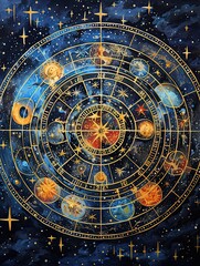 Celestial Zodiac Star Maps Acrylic Landscape Art: Painted Zodiac Sky Masterpiece