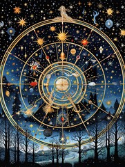 Celestial Zodiac Star Maps: Constellations in Country Countryside Art