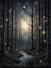Celestial Zodiac Star Maps: Enchanting Forest Wall Art with Zodiac Constellations in Woods