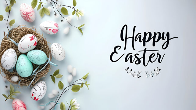 Festive illustration for the Easter holiday with text: "Happy Easter".