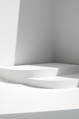 D generated podium lightly casting a shadow against a clean white abstract background  AI generated