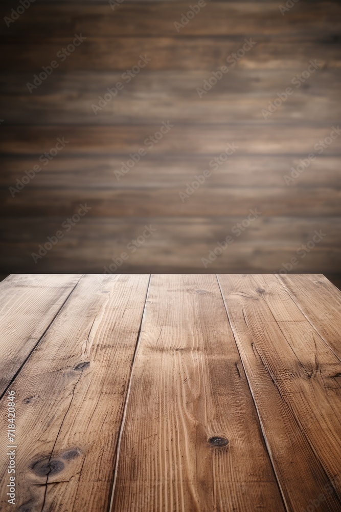Aufkleber a bare wooden tabletop against a nondescript and blurry backdrop ai generated