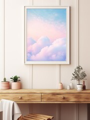 Pastel Cloudscapes Frame: Dreamy Landscape Print with Soft-Toned Horizon