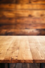 A bare wooden tabletop against a nondescript and blurry backdrop  AI generated