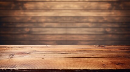 A bare wooden tabletop against a nondescript and blurry backdrop  AI generated