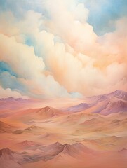 Dreamy Pastel Cloudscapes: Desert Landscape Art with Soft Hues over Sand