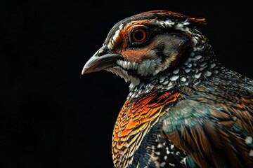 Portrait of Quail isolated on black background AI Generative